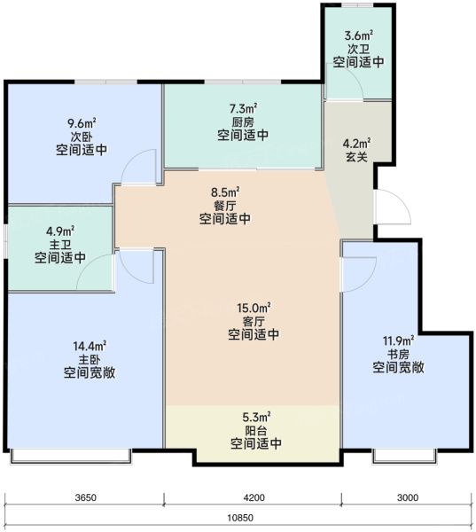 天津建投·滨海玺悦3室2厅2卫1厨105.00㎡户型图-天津房天下