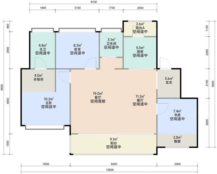 重庆重庆中央公园悦府3室2厅2卫1厨98.00㎡户型图-重庆房天下