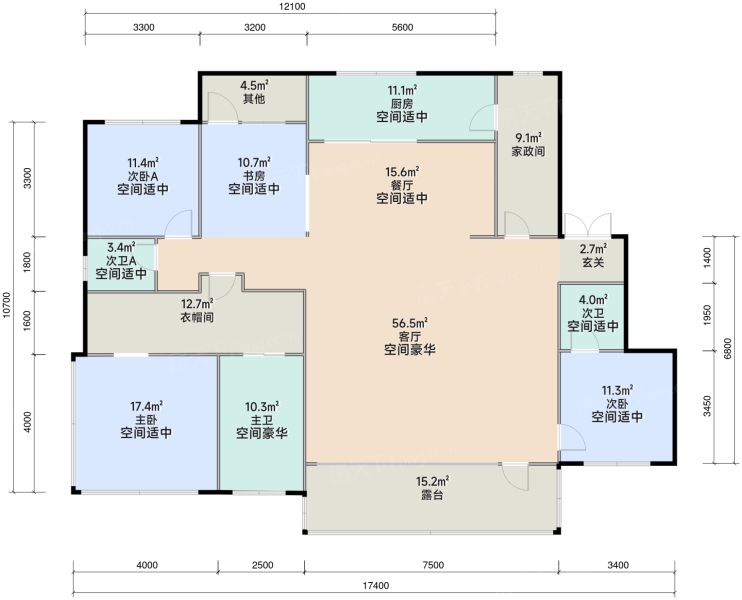 大连华润置地东港瑞府4室2厅2卫1厨174.00㎡户型图-大连房天下
