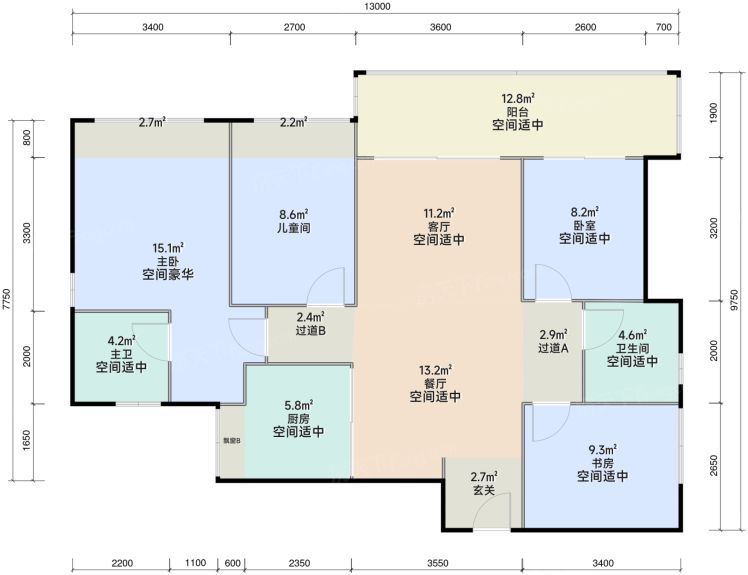 深圳振业天境云庭4室2厅2卫1厨114.00㎡户型图-深圳房天下