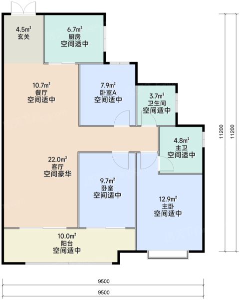 西安长建·翠景台3室2厅2卫1厨110.00㎡户型图-西安房天下