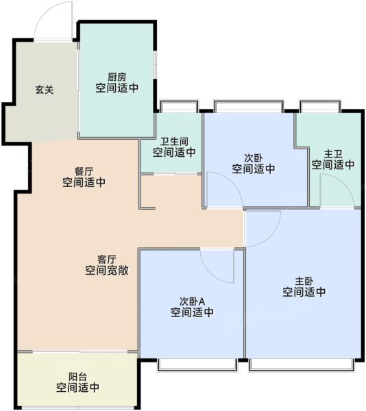 上海绿城·沁香园3室2厅2卫1厨108.00㎡户型图-上海房天下