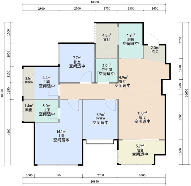 南宁北投云朗4室2厅2卫89.00㎡户型图-南宁房天下