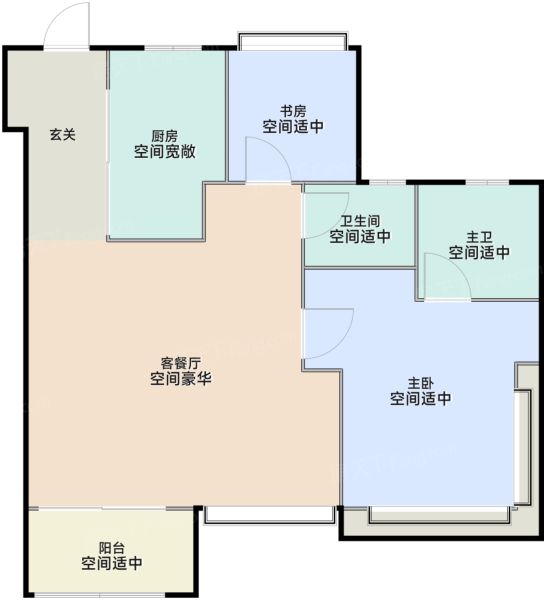 上海象屿苏河琹庐3室2厅2卫1厨100.00㎡户型图-上海房天下