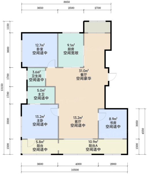 北京招商云璟揽阅3室2厅2卫1厨128.00㎡户型图-北京房天下