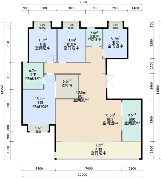 重庆中粮保利天玺壹号4室2厅2卫1厨161.00㎡户型图-重庆房天下