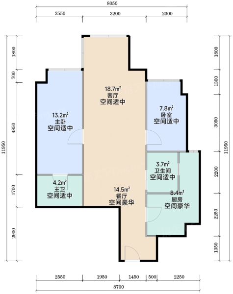 重庆御峰2室2厅2卫1厨81.00㎡户型图-重庆房天下
