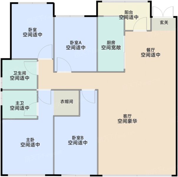 长沙绿城柳畔听澜4室2厅2卫1厨143.00㎡户型图-长沙房天下