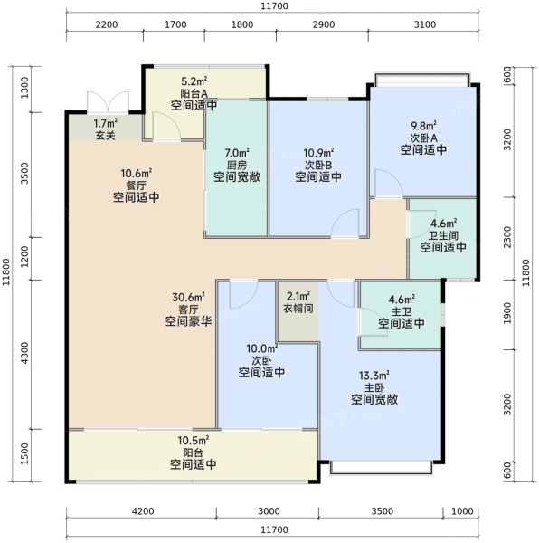 长沙绿城柳畔听澜4室2厅2卫1厨133.00㎡户型图-长沙房天下