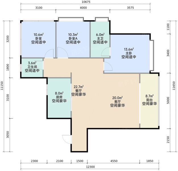昆明金地·都会风华3室2厅2卫1厨110.00㎡户型图-昆明房天下