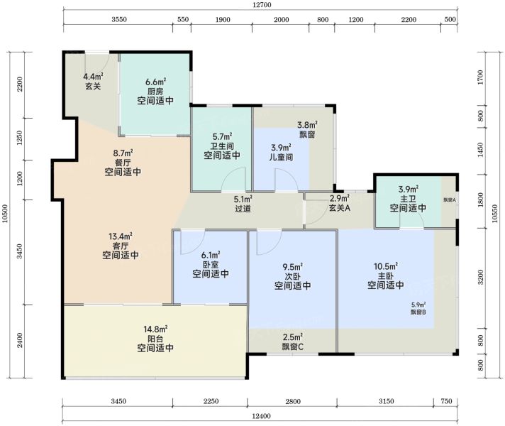 深圳润宏城·润臻园4室2厅2卫1厨108.00㎡户型图-深圳房天下