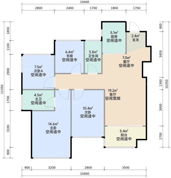 南宁保利锦上4室2厅2卫1厨89.00㎡户型图-南宁房天下