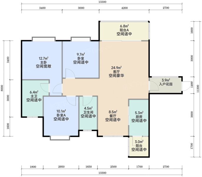成都锦城苑3室2厅2卫1厨104.00㎡户型图-成都房天下