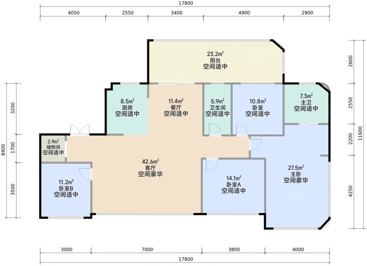 重庆联发嘉和府4室2厅2卫1厨143.00㎡户型图-重庆房天下