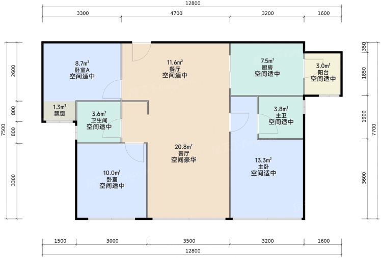 重庆联发观音桥3室2厅2卫1厨88.00㎡户型图-重庆房天下