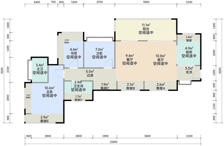 深圳润宏城·润臻园3室2厅2卫1厨89.00㎡户型图-深圳房天下