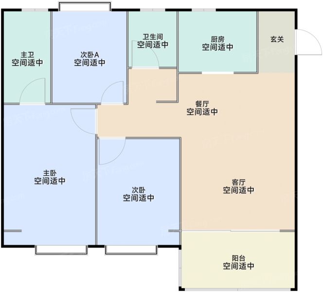 上海开云锦悦华庭3室2厅2卫1厨107.00㎡户型图-上海房天下