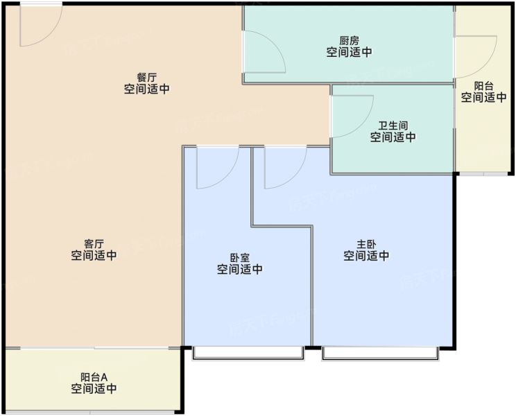 广州越禧府2室2厅1卫83.00㎡户型图-广州房天下