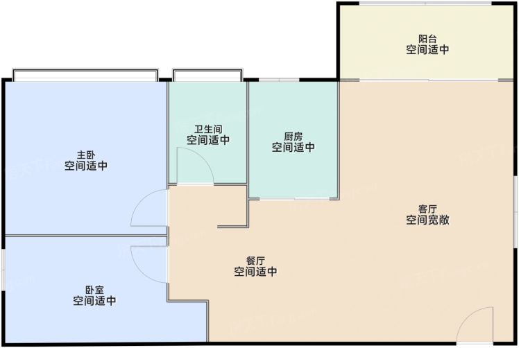 广州越禧府2室2厅1卫71.00㎡户型图-广州房天下