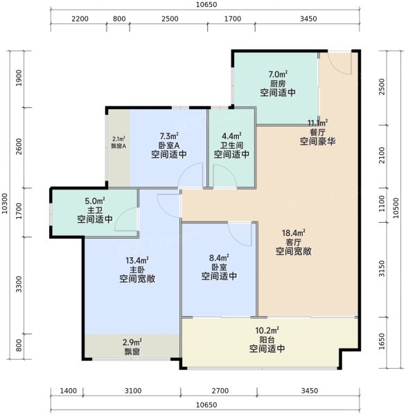 深圳特发学府朗园3室2厅2卫97.00㎡户型图-深圳房天下