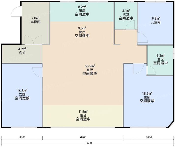烟台蓝天·博识雅苑3室2厅2卫1厨137.00㎡户型图-烟台房天下