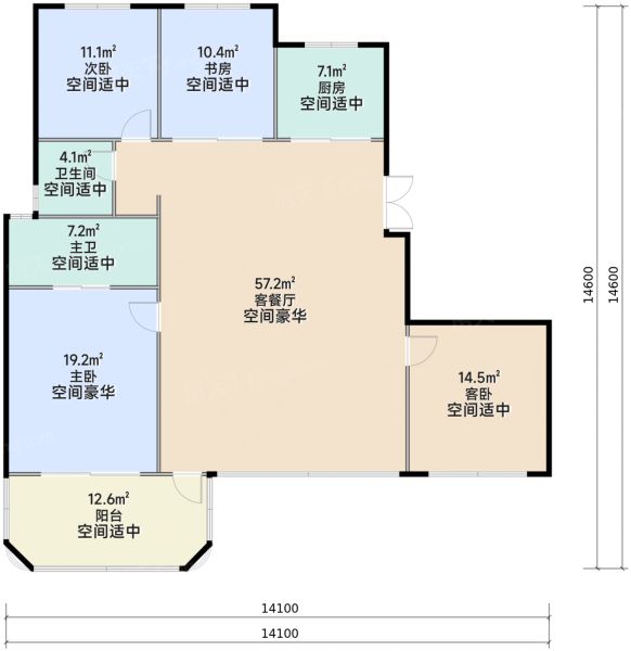 西安龙翔·奥城云邸4室2厅2卫1厨143.00㎡户型图-西安房天下