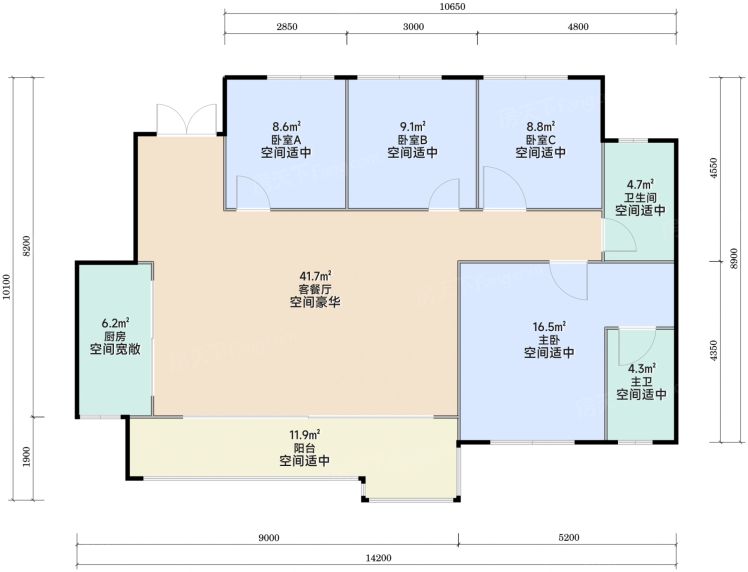 成都中国电建国宾华曦府4室2厅2卫130.00㎡户型图-成都房天下