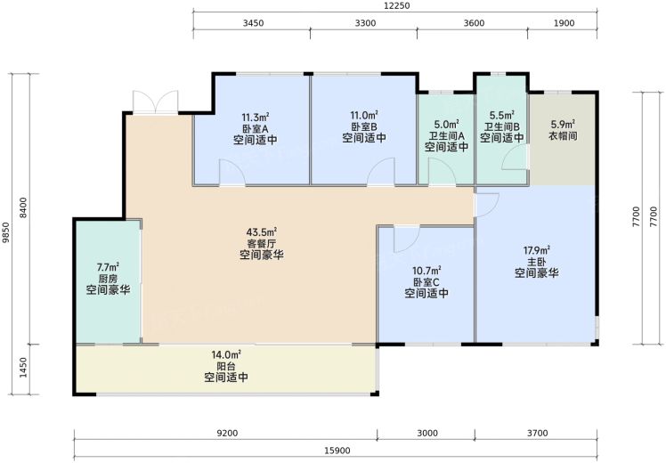 成都中国电建国宾华曦府4室2厅2卫143.00㎡户型图-成都房天下