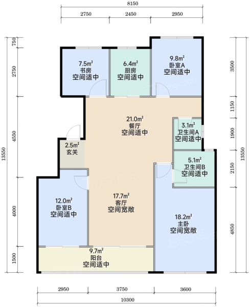 杭州赞成月语和风里4室2厅2卫128.00㎡户型图-杭州房天下