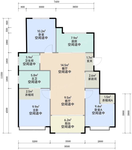 石家庄城发投中交绿城·东方玺3室2厅2卫1厨109.00㎡户型图-石家庄房天下