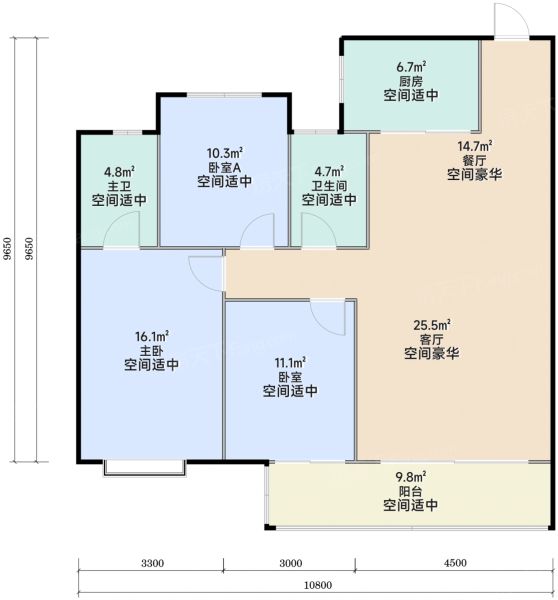 西安紫薇时光云境3室2厅2卫125.00㎡户型图-西安房天下
