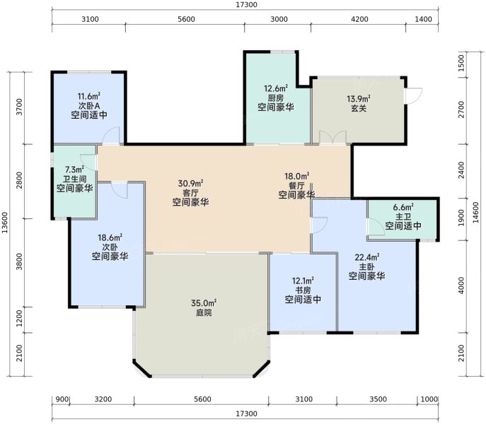 重庆海成云湖郡2期4室2厅3卫1厨133.00㎡户型图-重庆房天下
