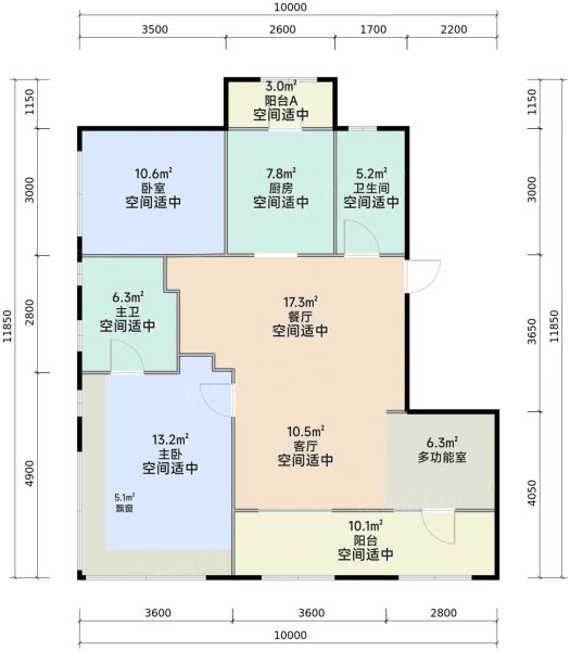 北京首钢·璟悦长安3室2厅2卫1厨107.00㎡户型图-北京房天下
