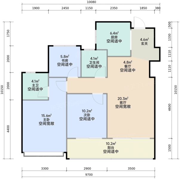 杭州滨杭滨纷城3室2厅2卫98.00㎡户型图-杭州房天下