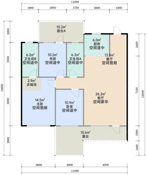 西安高科紫薇时光云瀚3室2厅2卫126.00㎡户型图-西安房天下