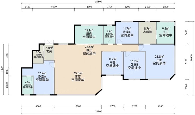 成都招商锦城序4室2厅3卫1厨170.00㎡户型图-成都房天下