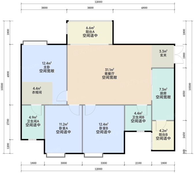 成都天投公园理想3室2厅2卫1厨118.00㎡户型图-成都房天下