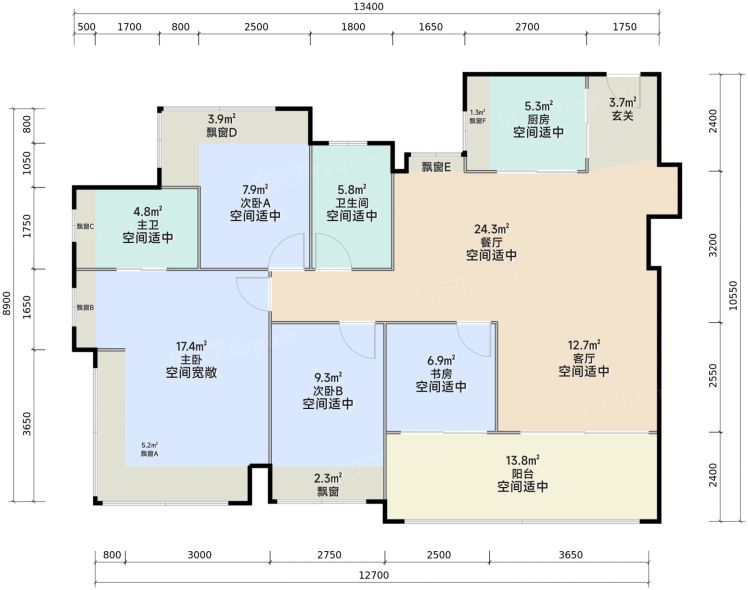 深圳润宏城·润臻园4室2厅2卫1厨128.00㎡户型图-深圳房天下