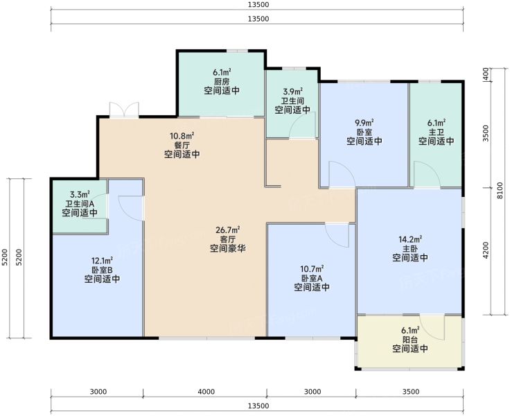 西安新兴·悦享之城4室2厅3卫1厨126.00㎡户型图-西安房天下