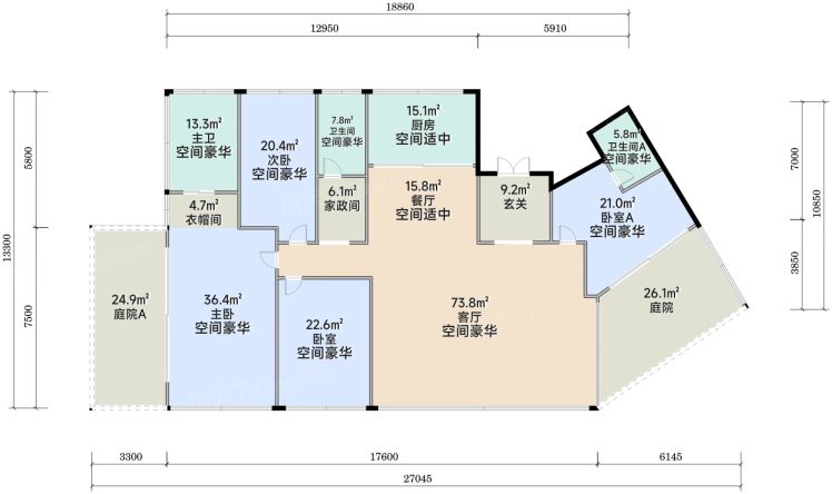 西安华润玺宸上院4室2厅3卫2厨229.00㎡户型图-西安房天下