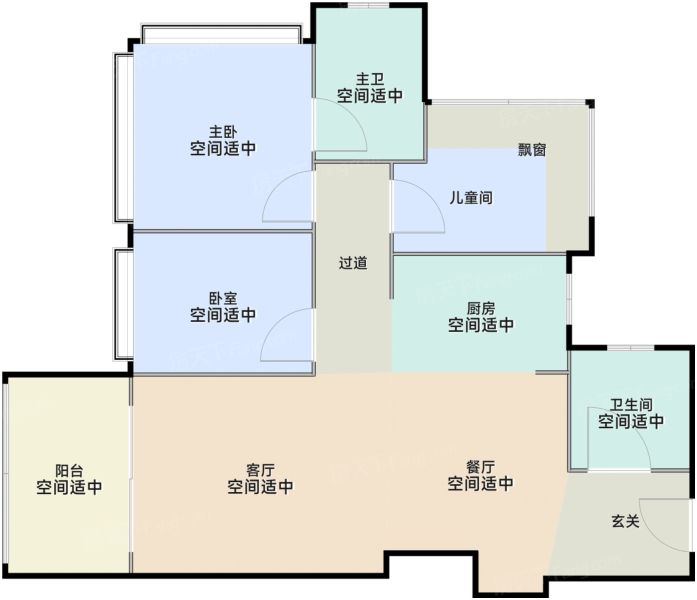 深圳卓越珺奕府3室2厅2卫1厨89.00㎡户型图-深圳房天下