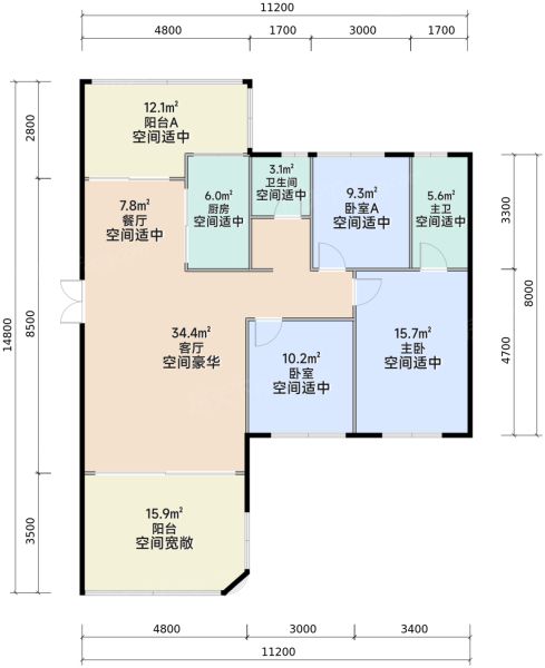 西安邦泰·悦九章3室2厅2卫1厨102.00㎡户型图-西安房天下