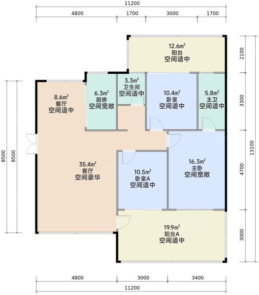 西安邦泰·悦九章3室2厅2卫1厨102.00㎡户型图-西安房天下